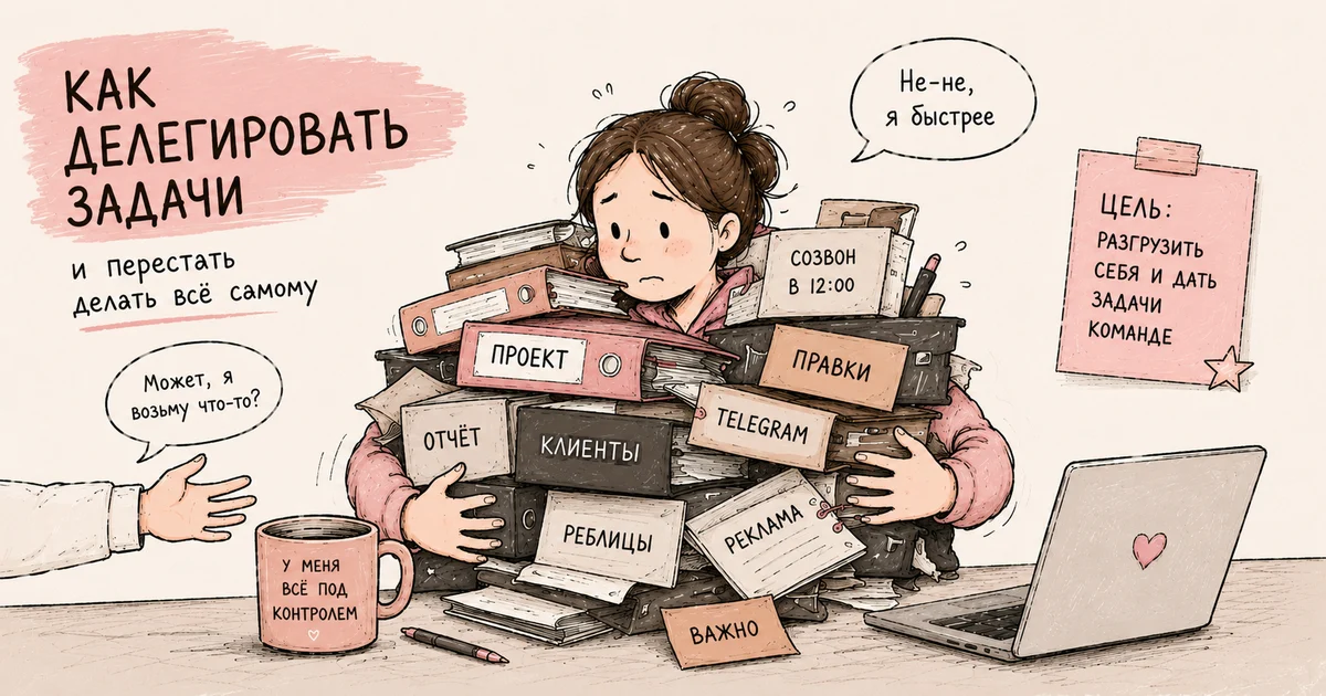 Обложка статьи «Как делегировать задачи и перестать делать всё самому»